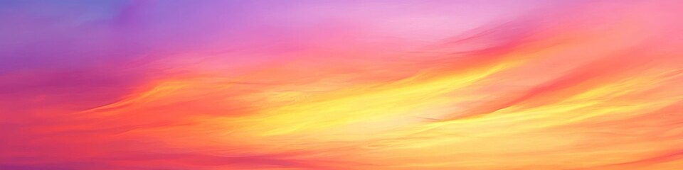 A wide background banner with a vibrant sunset scene, including warm hues of orange and pink fading into a serene sky