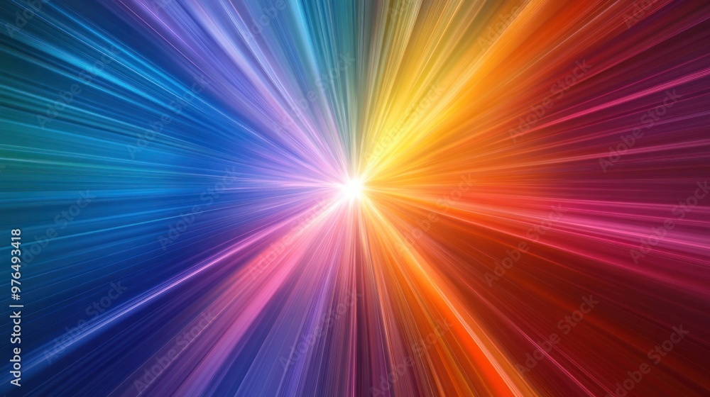 Aufkleber an abstract composition of light rays in spectrum colors, converging at a central point