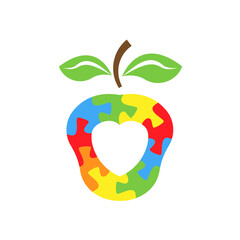 Special Education. Abstract apple puzzle with heart inside Vector isolated on white background.

