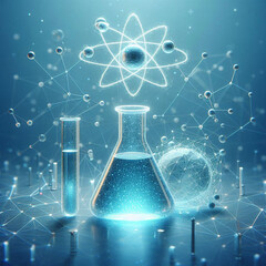 futuristic science background Blue with chemical measuring cup modern blue abstract background