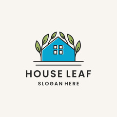 Green house logo vector. Eco green house leaf