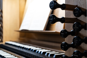 Hand registers of the organ in the Catholic Church.