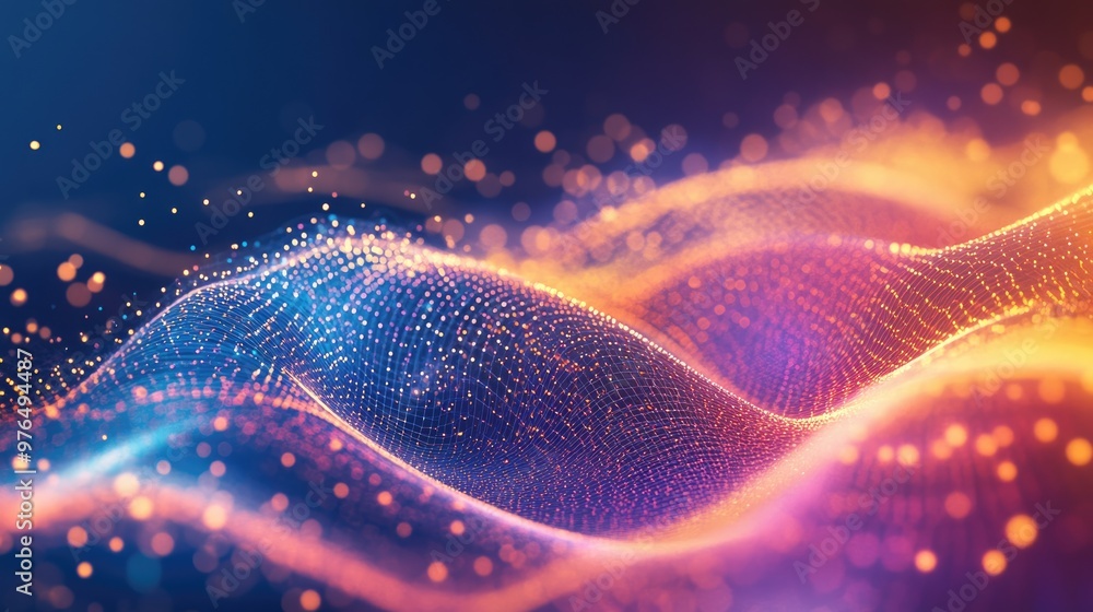 Poster abstract digital background with glowing waves and connections,wave ,dots,connection line, network l