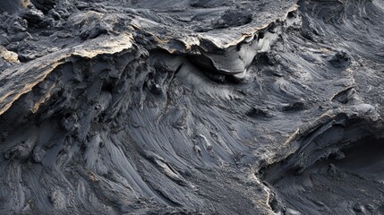 A close-up of volcanic ash deposits covering the landscape, with evidence of deformation in the ash layers