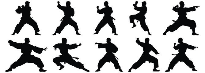 Fighter silhouette set vector design big pack of combat illustration and icon