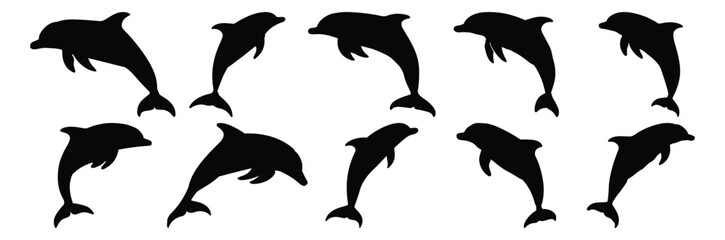 Dolphin silhouettes set, marine pack of vector silhouette design, isolated background © FutureFFX