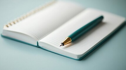 A close-up view of an empty notebook with a pen, perfect for note-taking, journaling, or brainstorming creative ideas.