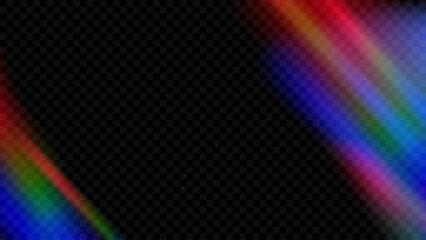 Rainbow light leak effect background. Prism lens flare texture backdrop. Burnt retro film bokeh overlay. Old aged photo filter template. Fade blur gradient photography wallpaper. Vector