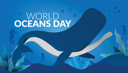 save our oceans. world ocean day 8 june vector poster, instagram post, abstract vector illustration design