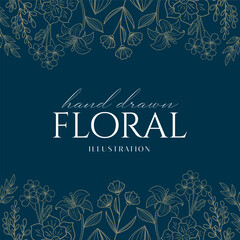 Elegance Wedding drawn mono-line floral botanical flower pattern background design