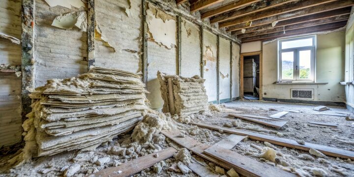 Old asbestos found in the walls of a room, posing a health hazard to occupants, asbestos, dangerous, wall