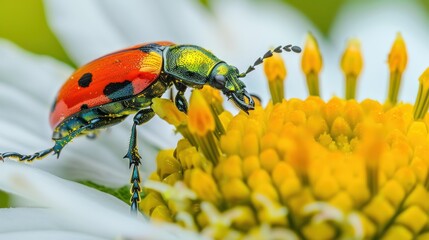 Colorful Beetle on Yellow Flower