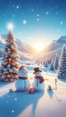 snowman and christmas tree