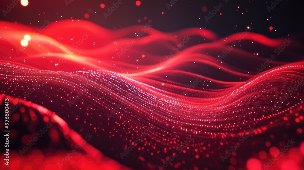 Poster dynamic red wave design on a 3d background, perfect for showcasing futuristic digital technology con