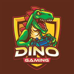 Vector Illustration of Dinosaur Playing Joystick with Esport Style Illustration Available for Logo Badge