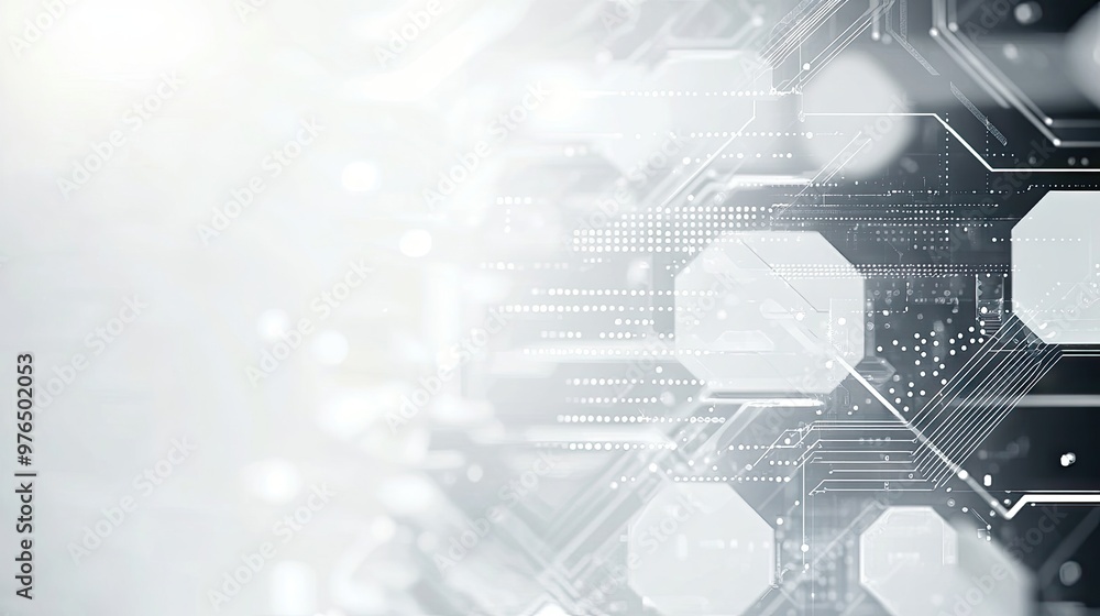 Poster sleek grey and white abstract tech background with digital interface patterns, perfect for high-tech