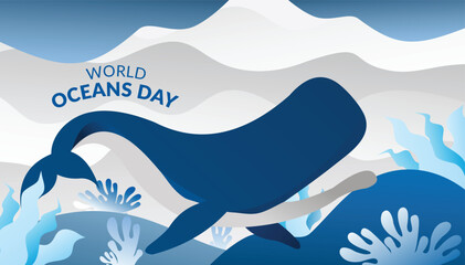 save our oceans. world ocean day 8 june vector poster, instagram post, abstract vector illustration design