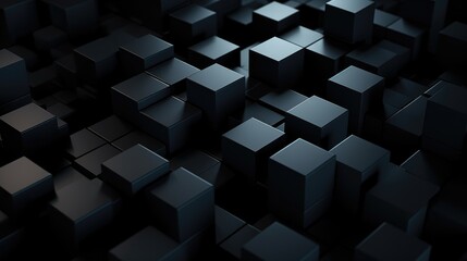 Abstract background of dark grey cubes in random arrangement.