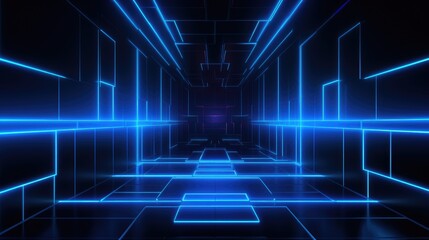 Naklejka premium Abstract futuristic tunnel with glowing blue lines.