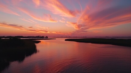 Pink Sunset Over a Calm River
