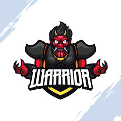 The Giant Devil Oni Warrior in Dark Armor Vector Mascot