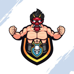 Strong Muscular Devil Oni Warrior Vector Mascot