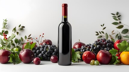 29. A minimalist image with a white background featuring a single bottle of wine in the center
