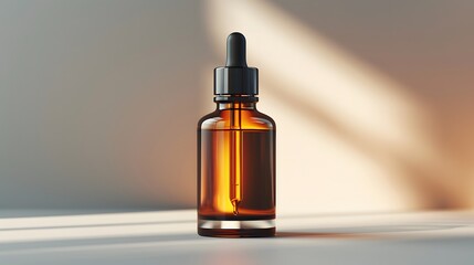 56. A minimalist image with a white background featuring a single men's grooming oil in the center