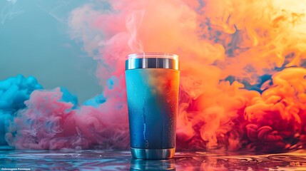 43. This powerful image of a sleek insulated tumbler amidst smoke will captivate and entice your audience.