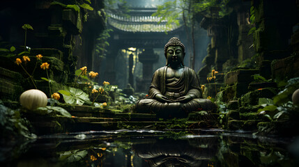 Buddha Statue in an old forrest 