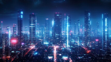 Fototapeta premium Cityscape view with neon lights at night