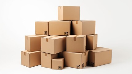 A stack of brown cardboard boxes on a white background.