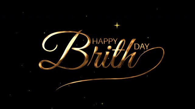 happy birthday animation text handwriting with gold color. ideal for overlay or project birthday design with luxury concept