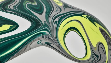 Abstract Green and Yellow Swirling Liquid Marble Pattern