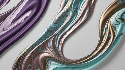 Abstract Swirling Liquid Metal in Purple, Teal, and Gold