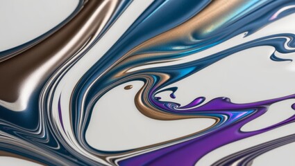 Abstract Swirling Liquid Art in Blue, Purple, Gold, and White