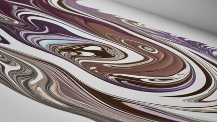 Abstract swirling liquid art with brown, white, black, and purple colors