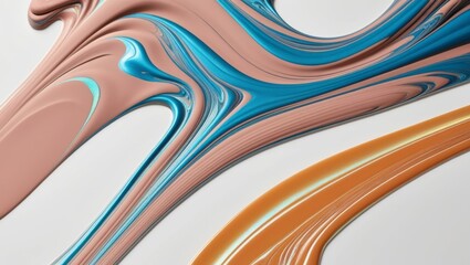 Abstract Swirls of Blue, Beige, and Orange Paint