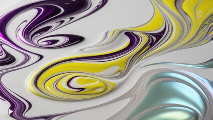 Abstract Swirling Paint Texture Background in Purple, Yellow, and Green Colors