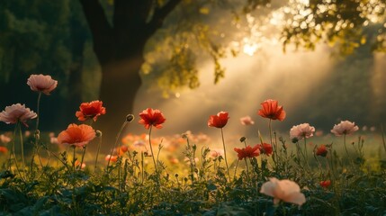 Obraz premium Poppy Field in the Morning Sun