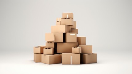 Obraz premium A pile of cardboard boxes stacked in a pyramid shape against a white background.