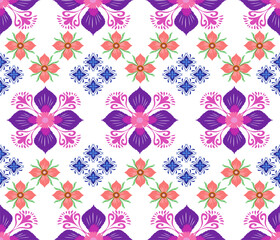 Abstract blue , pink and purple floral  demask seamless pattern on white background. design for  prints, textile , wallpaper, packaging.  