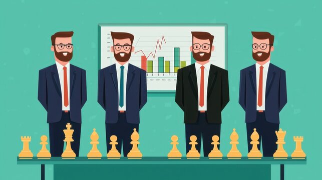 Four men in suits are playing chess