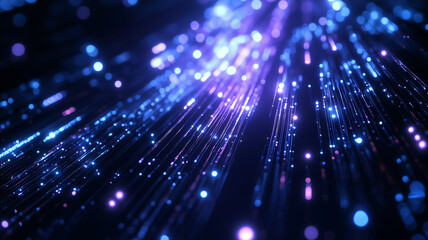 Vibrant blue and purple light streaks create dynamic visual effect