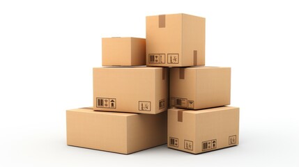 A stack of five cardboard boxes on a white background.