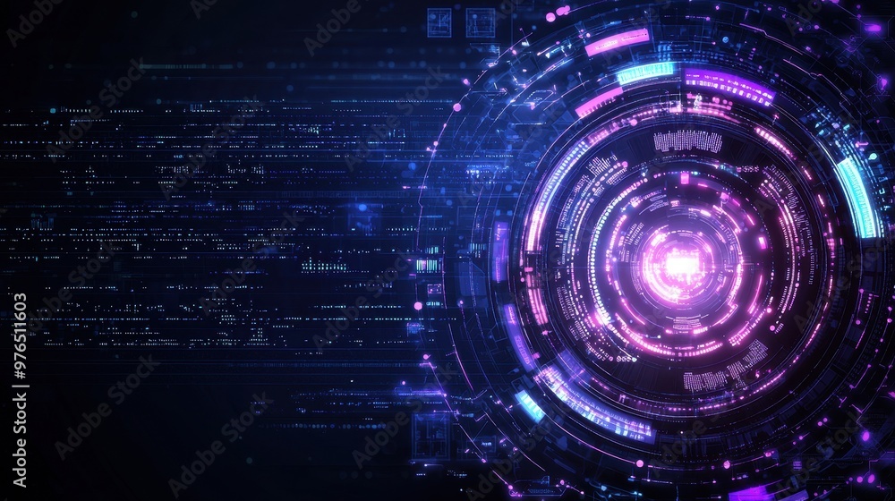 Poster abstract technology background with glowing circles and digital elements