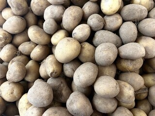 Top view of a group of raw potatoes sale at the groceries market in Malaysia.