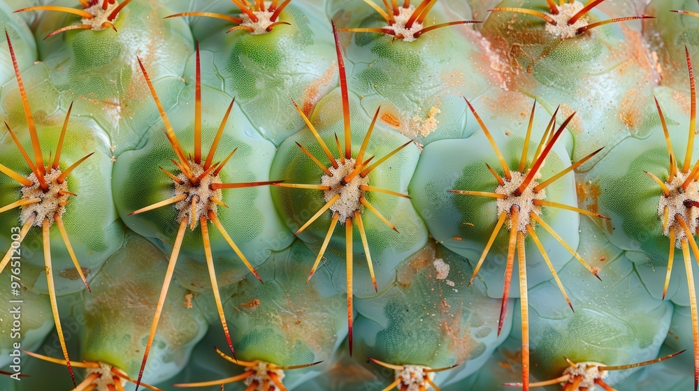 Poster closeup of a cactus with sharp spines