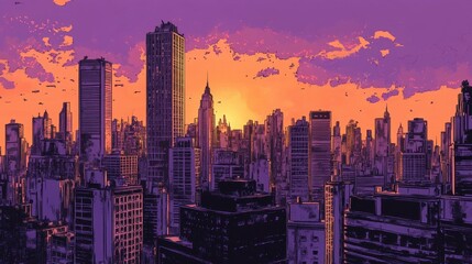 Obraz premium Cityscape at Sunset in Vibrant Colors