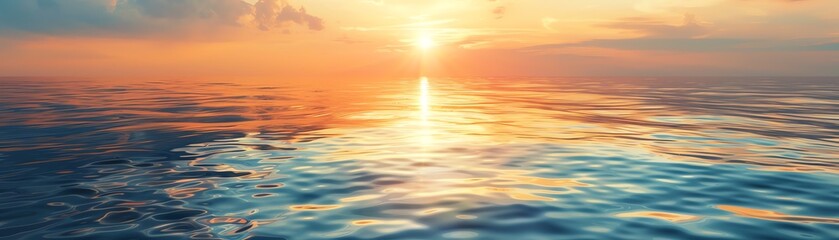 Obraz premium Sunset reflecting on calm sea, isolated on white background, highresolution, summer evening concept, warm and serene, detailed and vibrant colors